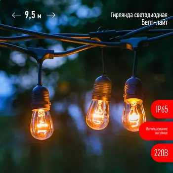 Гирлянда Эра ERABL-FIL2 светодиодная нить уличная на подвесах 9,5 метра теплый белый 20 LED