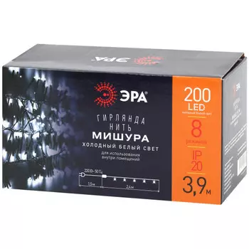 ГИРЛЯНДА LED НИТЬ МИШУРА 3,9 М ЗЕЛЕНЫЙ ПРОВОД, ХОЛОДНЫЙ СВЕТ, 220V (24/576) ENIN - GC ЭРА