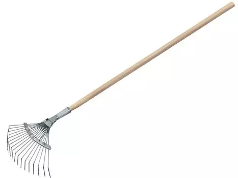 Грабли веерные проволочные усиленные, оцинкованные, с черенком, 360х320 мм, L 1450 мм, 18 зубьев