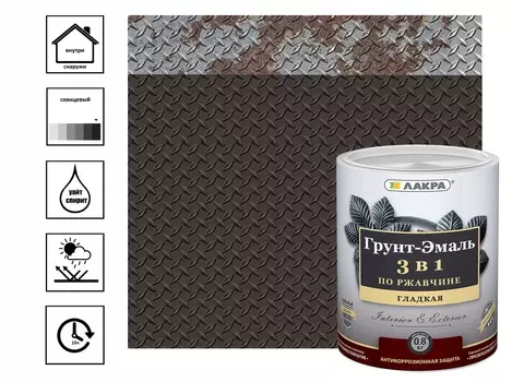 Грунт-эмаль 3 в 1 Лакра 0,8 кг, шоколадно-коричневый