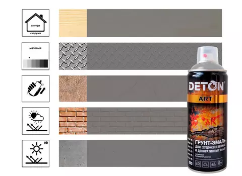 Грунт-эмаль DETON ART серый, аэрозоль 520 мл