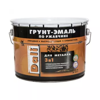 Грунт-эмаль DALI по ржавчине 3в1 гладкая, серый графит RAL 7024, 10 л