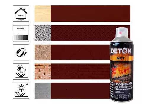 Грунт-эмаль "DETON ART" cherokee red, аэрозоль 520 мл