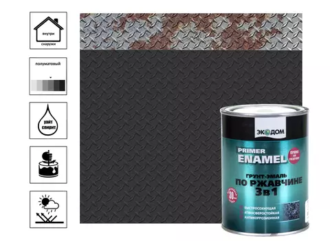 Грунт-эмаль Экодом по ржавчине 3в1, RAL 9005 черный, 2,2 кг