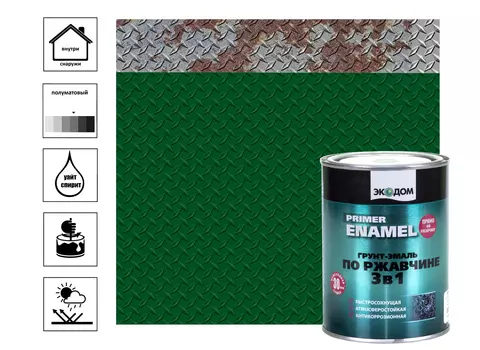 Грунт-эмаль Экодом по ржавчине 3в1, RAL 6005 зеленый мох, 2,2 кг