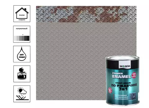 Грунт-эмаль Экодом по ржавчине 3в1, серый 0,9 кг