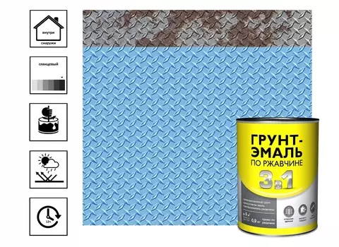 Грунт-эмаль по ржавчине 3 в 1 0,9 голубой кг,