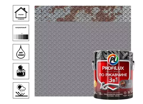 Грунт эмаль по ржавчине 3 в 1 "Profilux" серая 1,9кг