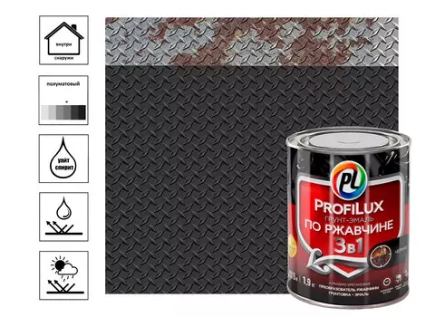 Грунт эмаль по ржавчине 3 в 1 "Profilux" чёрная 1,9кг