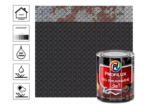 Грунт эмаль по ржавчине 3 в 1 "Profilux" чёрная 0,9кг