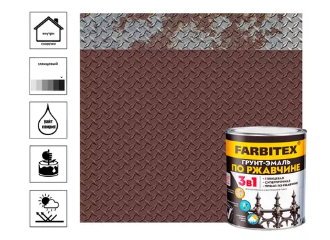 Грунт-эмаль по ржавчине 3в1 FARBITEX, коричневый, 1,8 кг