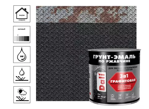 Грунт-эмаль по ржавчине 3в1 графитовая серый, 2 л
