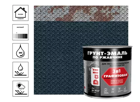 Грунт-эмаль по ржавчине 3в1 графитовая серо-синий, 2 л