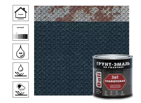 Грунт-эмаль по ржавчине 3в1 графитовая, серо-синий, 0,75 л