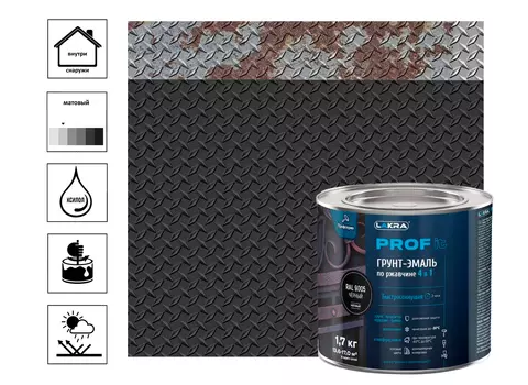 Грунт-эмаль по ржавчине 4 в 1 быстросохнущая Лакра PROF IT Черный, RAL 9005 1,7 кг
