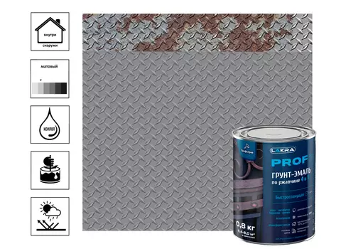 Грунт-эмаль по ржавчине 4 в 1 быстросохнущая Лакра PROF IT Серое окно, RAL 7040 0,8 кг