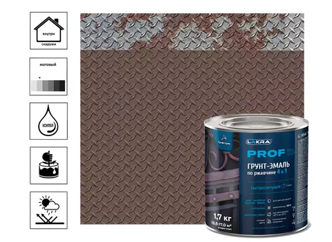 Грунт-эмаль по ржавчине 4 в 1 быстросохнущая Лакра PROF IT Шоколадно-корич., RAL 8017 1,7 кг