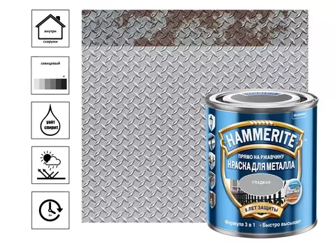 Грунт-эмаль по ржавчине Hammer гладкая 0,75 л, серебряная