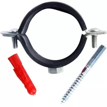 Хомут металлорезиновый с дюбелем и шурупом 1 1/2". 48-53 мм