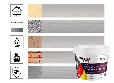 Эмаль акриловая перламутровая износостойкая универсальная жемчужно-белый 0,9 л FARBITEX PROFI