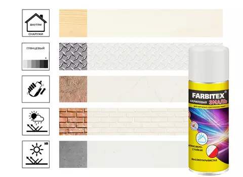 Эмаль Farbitex акриловая, аэрозоль, белый транспортный 9016, 520 мл