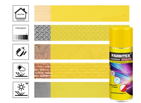Эмаль Farbitex акриловая, аэрозоль, цинковый желтый 1018, 520 мл