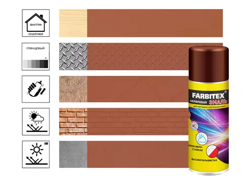 Эмаль Farbitex акриловая, аэрозоль, медно-коричневый 8004, 520 мл