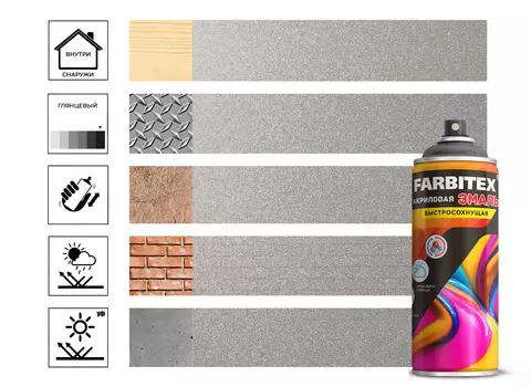 Эмаль Farbitex акриловая, аэрозоль, серебро металлик №1680, 520 мл