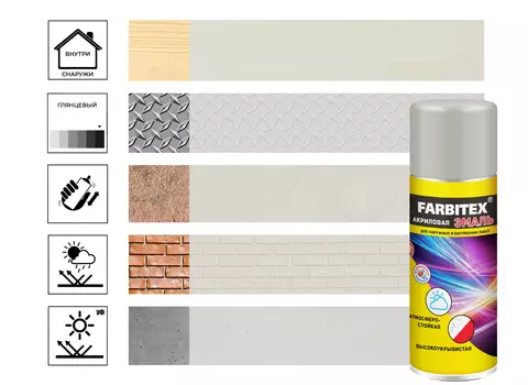 Эмаль Farbitex акриловая, аэрозоль, серо-белый 9002, 520 мл