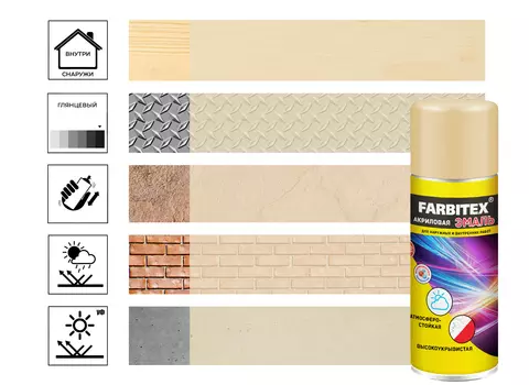 Эмаль Farbitex акриловая, аэрозоль, светлая слоновая кость 1015, 520 мл