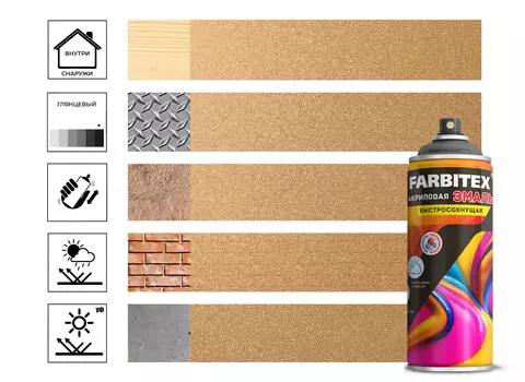 Эмаль Farbitex акриловая, аэрозоль, золото металлик №176, 520 мл