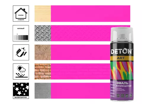 Эмаль флуоресцентная "DETON ART", аэрозоль 520 мл, розовый