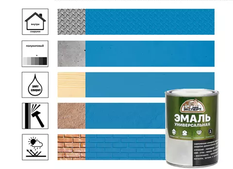 Эмаль ЭКСПЕРТ универсальная алкидная полуматовая Голубая (0,8кг)