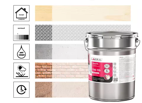 Эмаль Лакра ПФ-115 матовая, 20 кг, белая
