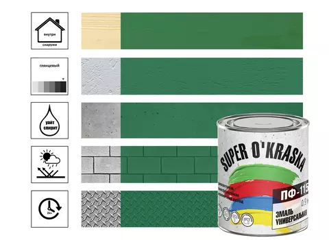 Эмаль ПФ-115 super okraska Зеленый 0,9кг