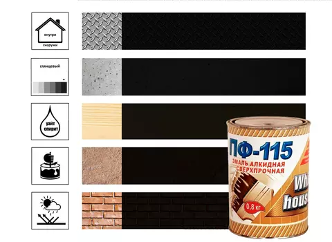 Эмаль ПФ-115 White House черная 0,8 кг