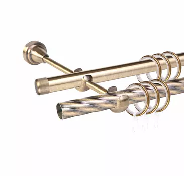 Карниз металлический настенный Grace 2-х рядный крученый/гладкий 16 мм антик 300 см