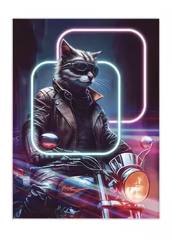 Картина на холсте Fbrush Неоновый Кибер Кот 50х70 см
