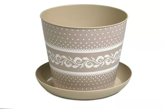 Кашпо круглое 2.2л. декор "Миссони" с поддоном (латте)