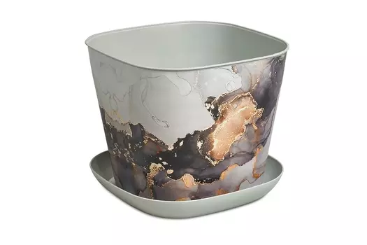 Кашпо квадратное 3,7л. декор "Мрамор" с поддоном (светло-серый)