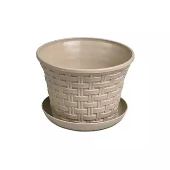 Кашпо "Ротанг" 1,1л круглое с поддоном (латте)
