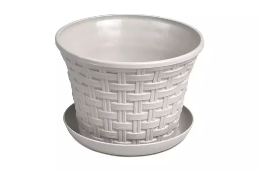 Кашпо "Ротанг" 1,1л круглое с поддоном (серый)