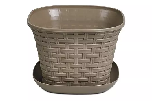 Кашпо "Ротанг" 3,4 л квадратное с поддоном (капучино)