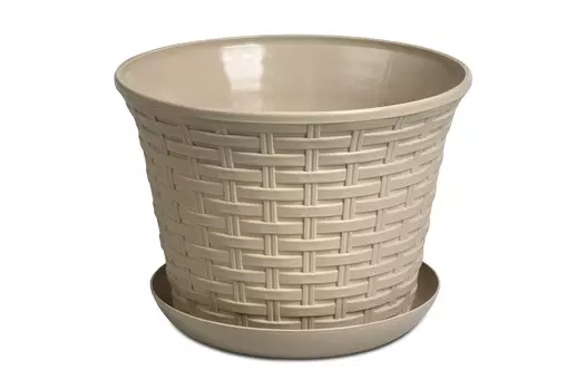 Кашпо "Ротанг" 4,0 л круглое с поддоном (латте)
