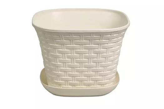 Кашпо "Ротанг" 4,6 л квадратное с поддоном (слоновая кость)