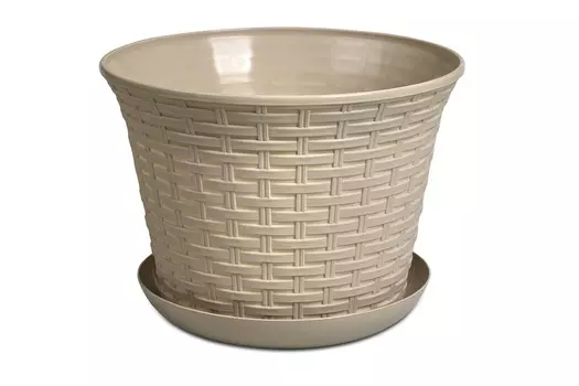 Кашпо "Ротанг" 6,1 л круглое с поддоном (латте)