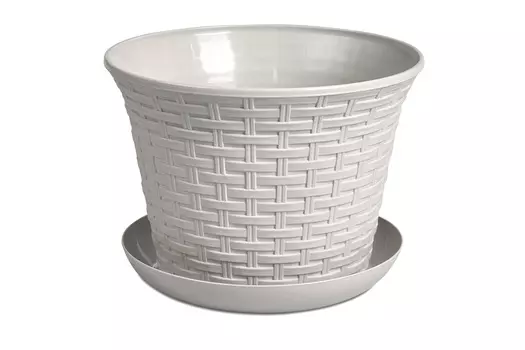 Кашпо "Ротанг" 8,0л круглое с поддоном (серый)