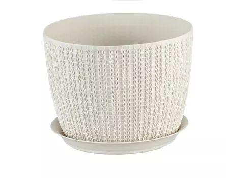 Кашпо ВЯЗАНИЕ D155мм 1,9л с поддоном белый ротанг