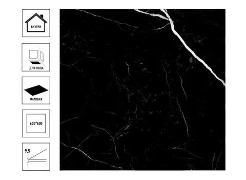 Керамогранит Culto Nero Marquina 60*60 мрамор черный