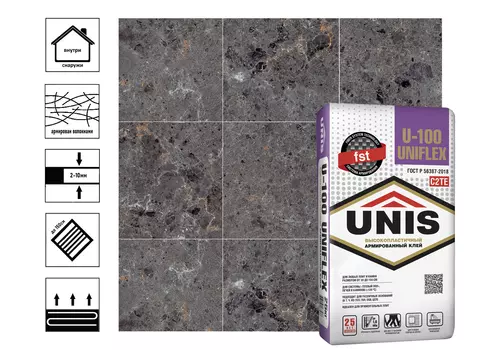 Клей для плитки эластичный Юнис Uniflex U-100, 25 кг